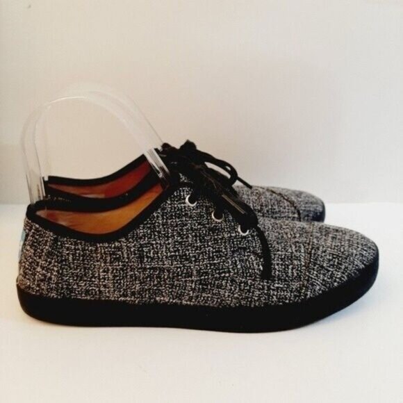 TOMS Paseo Tweed Fabric Lace-up Sneakers B&W Sz 7 - Picture 3 of 12